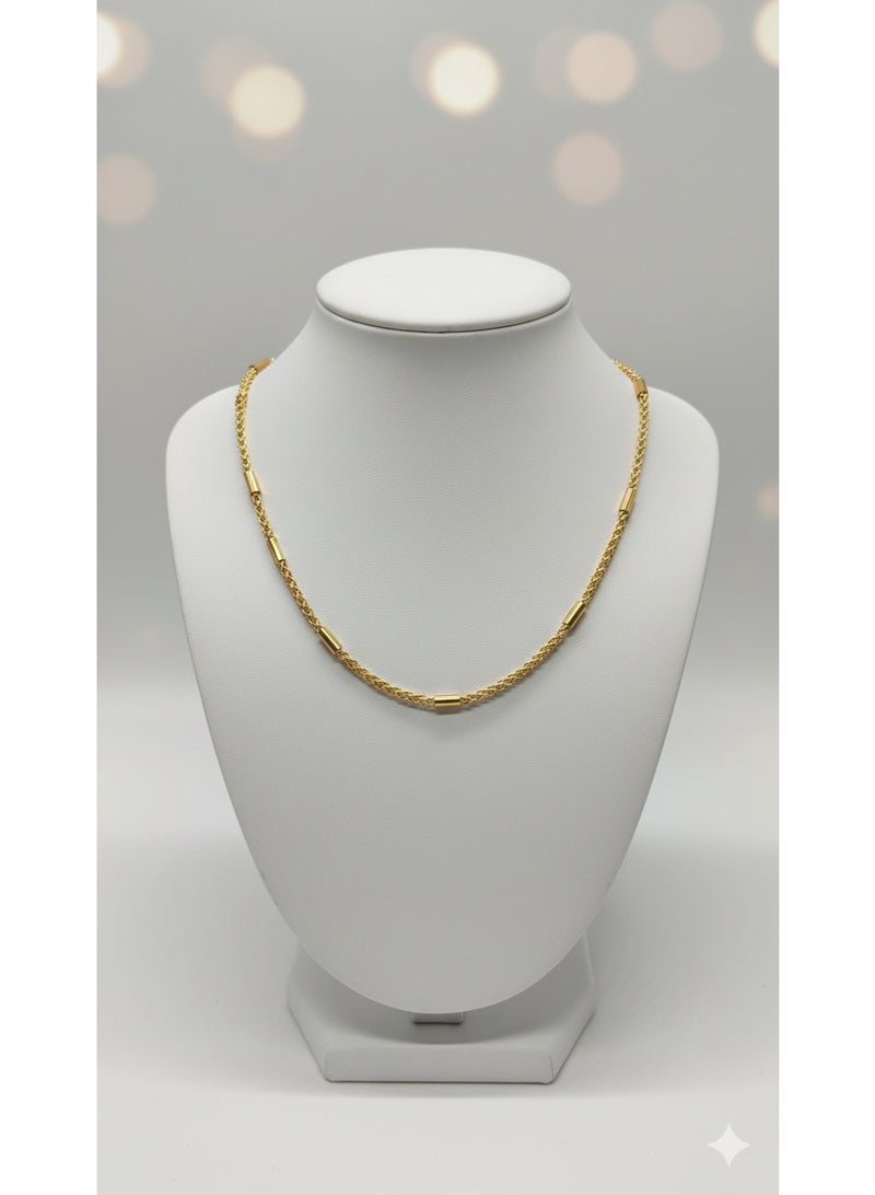 WARD Elegant Gold Tone Stainless Steel Dainty Chain Necklace with Polished Tube Accents. - Image 2